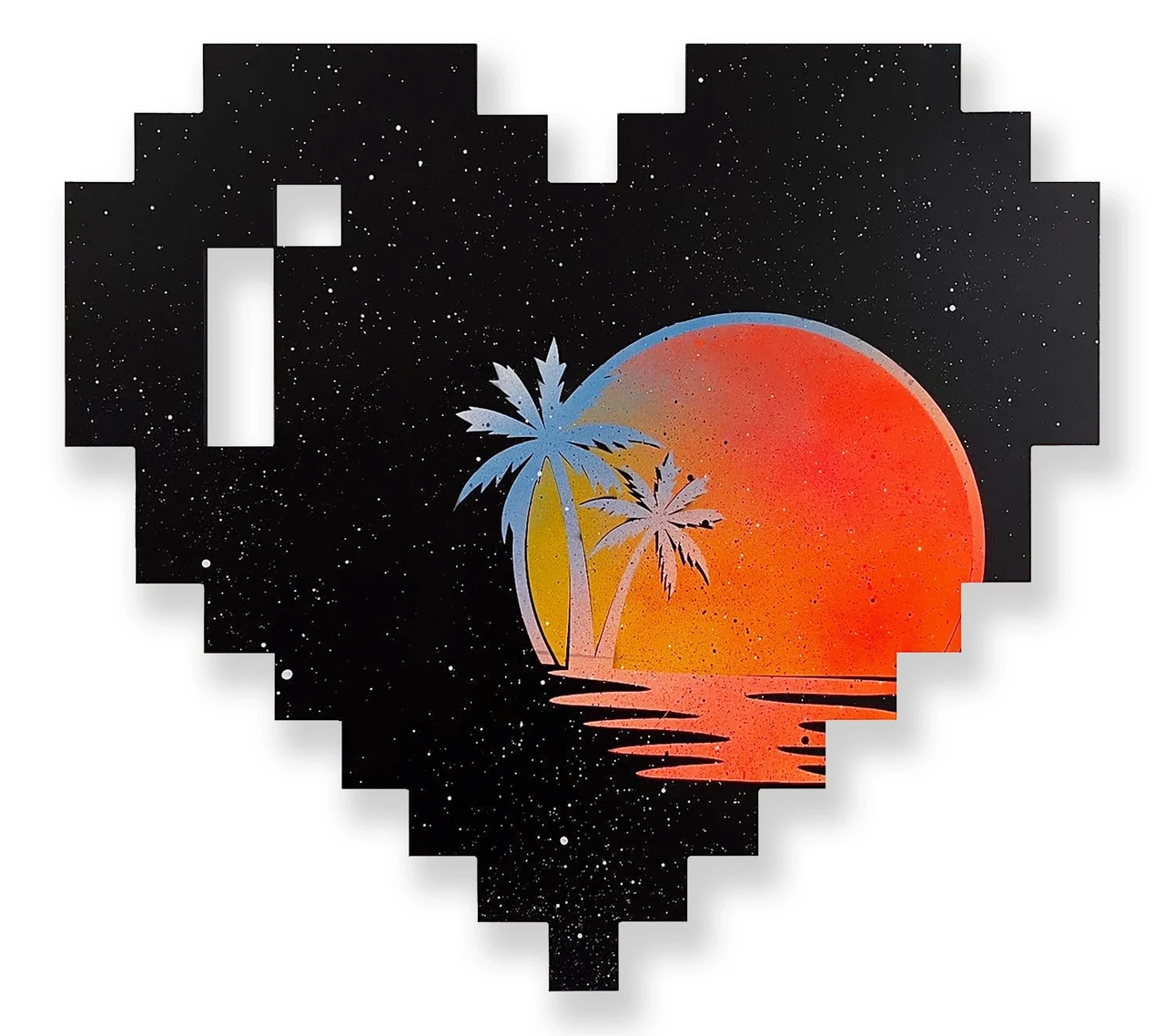 Pixel Heart (Laguna Humeda), 2025, alkyd on dibond, 19 x 20 x 1.25 inches