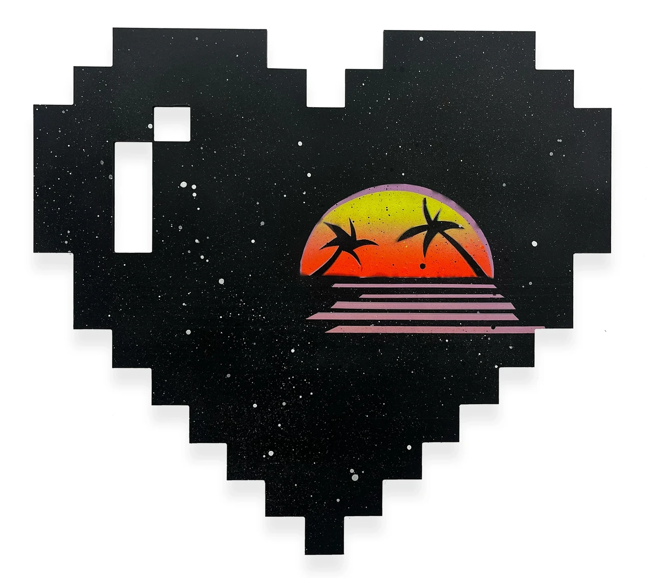 Pixel Heart (Neon Glow), 2025, alkyd on dibond, 19 x 20 x 1.25 inches