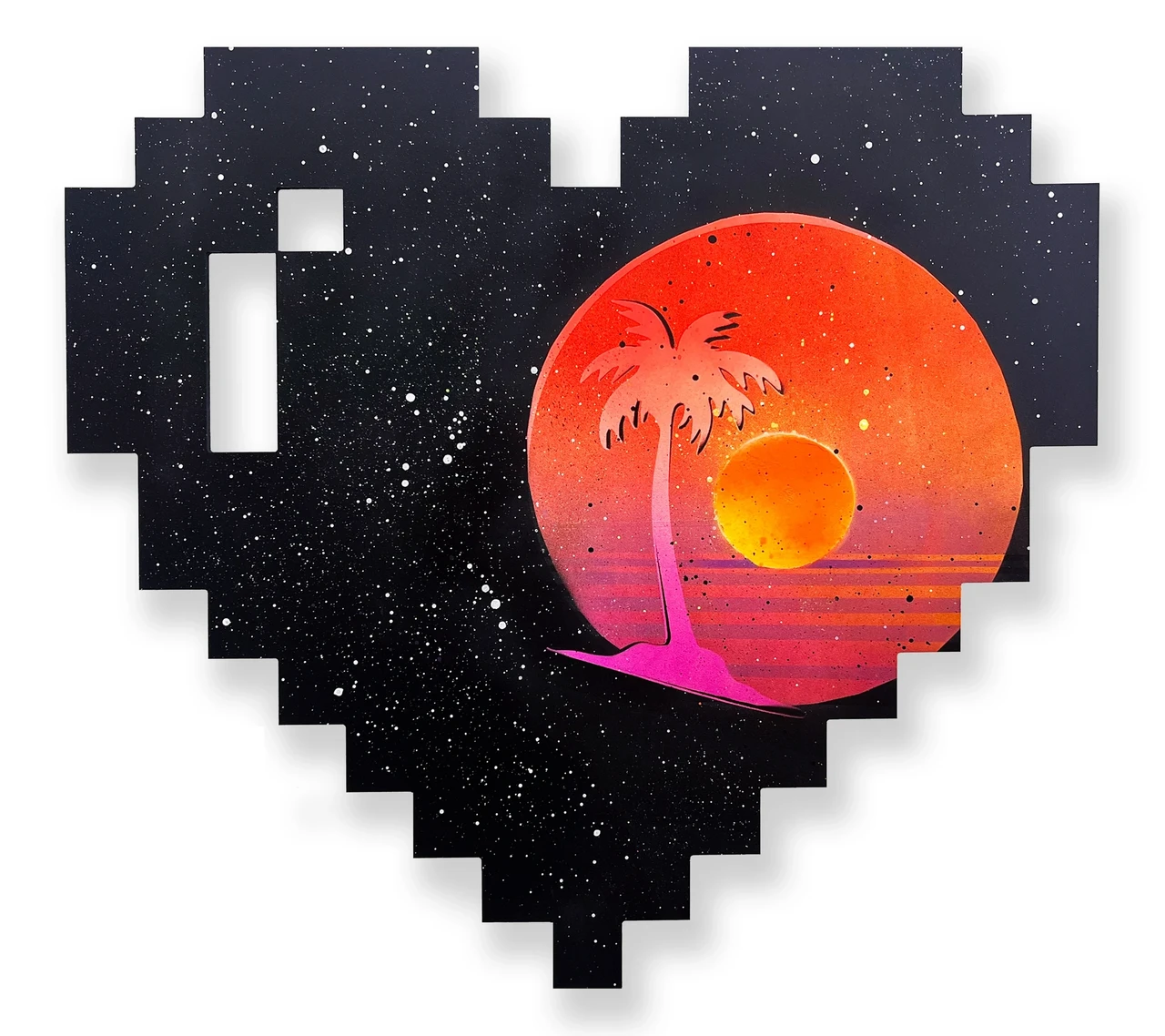 Pixel Heart (Sunfire), 2025, alkyd on dibond, 19 x 20 x 1.25 inches