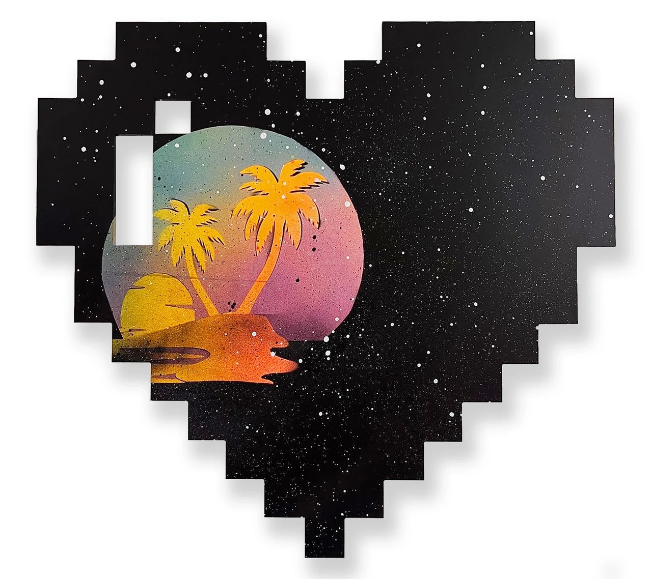 Pixel Heart (Twin Palms), 2025, alkyd on dibond, 19 x 20 x 1.25 inches