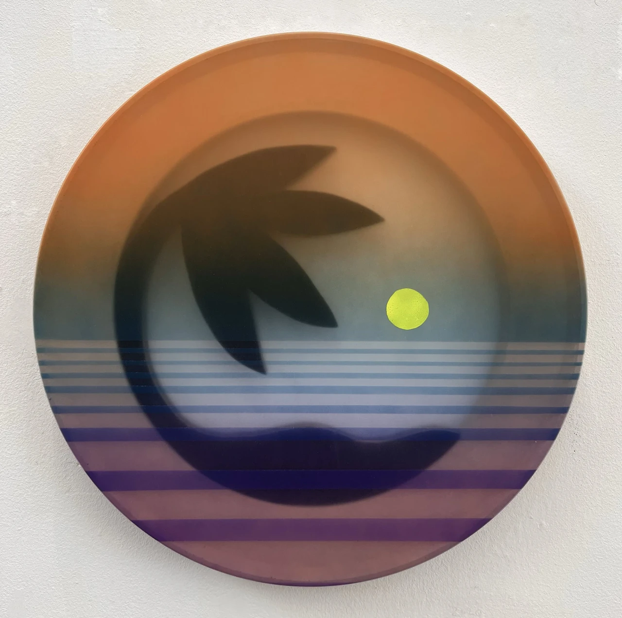 Twilight Blur (backlit), 2025, alkyd on vinyl, wood, 18 inches diameter