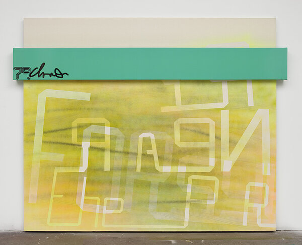Forsyth Near the Park, 2013, acrylic on canvas, inkjet print on UV vinyl, 78 x 103 x 4 inches 
