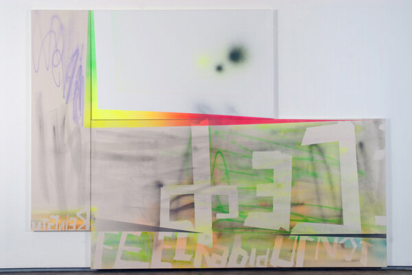 Feel Rabid or Not, 2009, acrylic on three canvases, 84 x 114 1/2 inches