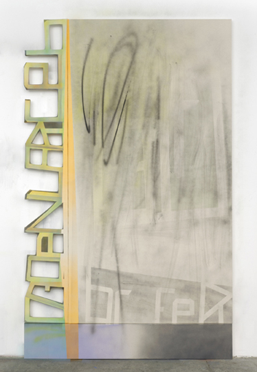 Breefer, 2013, acrylic on two canvases, acrylic on canvas over wood, 107 1/2 x 68 inches