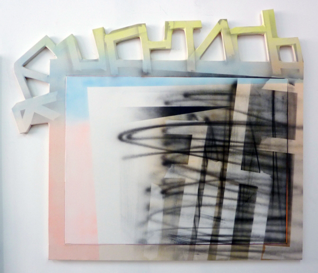 E-blanc, 2009, acrylic on canvas, acrylic on canvas over wood, 55 x 63 inches