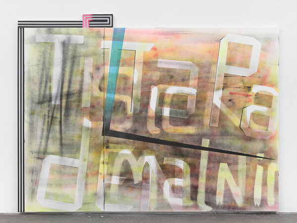 Titta på Den, 2011, acrylic on two canvases, wood and enamel artist&#x27;s frame, 70 x 100 inches