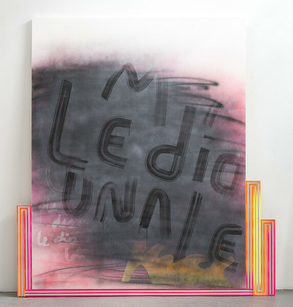 Le Dio Una Leña, 2013, acrylic on canvas, wood and enamel artist&#x27;s frame, 98 1/2 x 89 1/2 inches