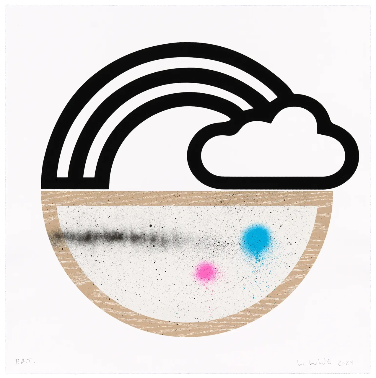 Partly Cloudy (with Rainbow), 2024, screenprint and lithography on Rives BFK, 25 1/4 x 25 inches, edition of 40, printed by Flying Horse Editions, Orlando