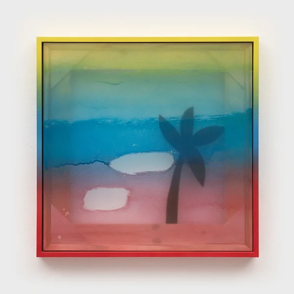 Sunrise Blur (ocean side), 2025, alkyd on marine vinyl, wood, enamel artist's frame, 21 x 21 inches
