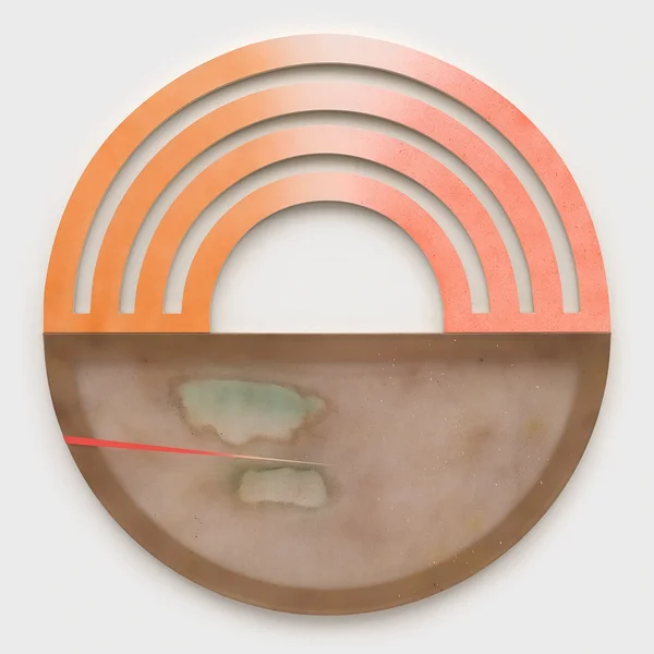 Whole Again, 2025, alkyd on marine vinyl, wood, 55 inches diameter