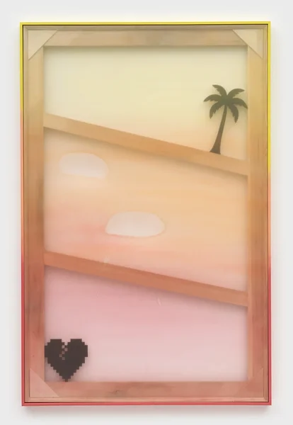 Mood (Mellow), 2026, alkyd on marine vinyl, wood, enamel artist's frame, 69 x 45 inches