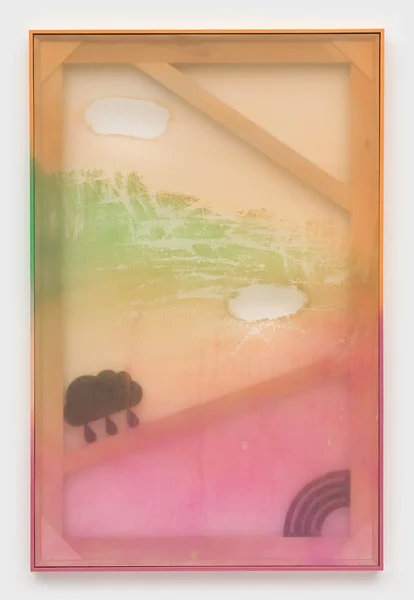 Mood (Breezy), 2026, alkyd on marine vinyl, wood, enamel artist's frame, 69 x 45 inches