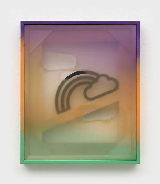 Mood (Laid Back), 2026, alkyd on marine vinyl, wood, enamel artist's frame, 21.75 x 18.25 inches