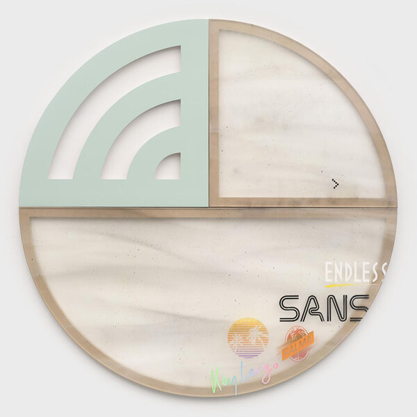Endless Sans, 2024, alkyd on vinyl and PVC, wood, 96 inches dia