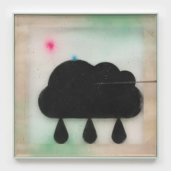 Overcast (Mint with Raincloud), 2024, alkyd on vinyl, wood, enamel, 41 x 41 inches