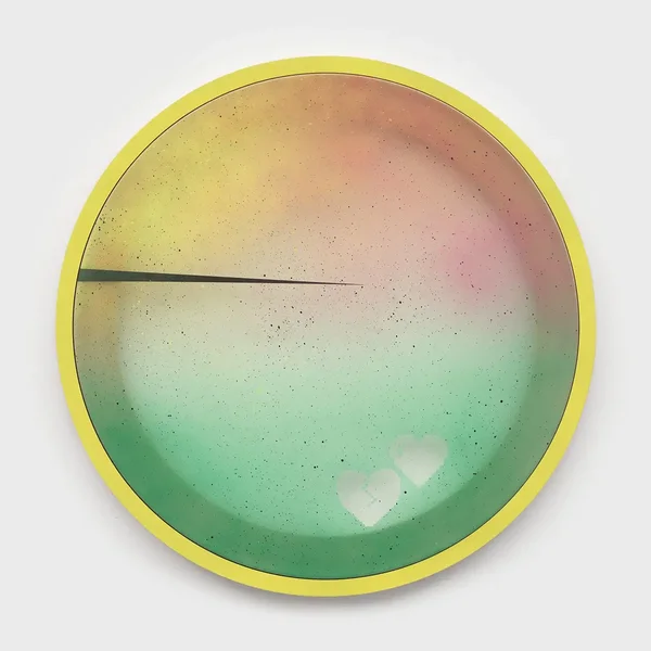 Lunar Far Side, alkyd on vinyl, wood, enamel, 32 inches diameter