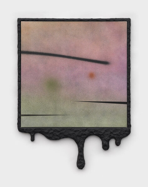 Sunrise (Dripping Pink), 2022, acrylic on canvas, epoxy resin and PVC frame, 25 1/2 x 19 inches