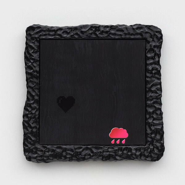 I Was Here (Cloud), 2021, acrylic and flocking on canvas, wood, epoxy and enamel artist’s frame, 23 x 23 inches