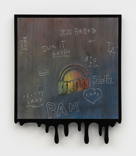 Suk it Kevin (study), 2020, acrylic on canvas, PVC and plexiglas artist’s frame, 21 3/4 x 19 inches