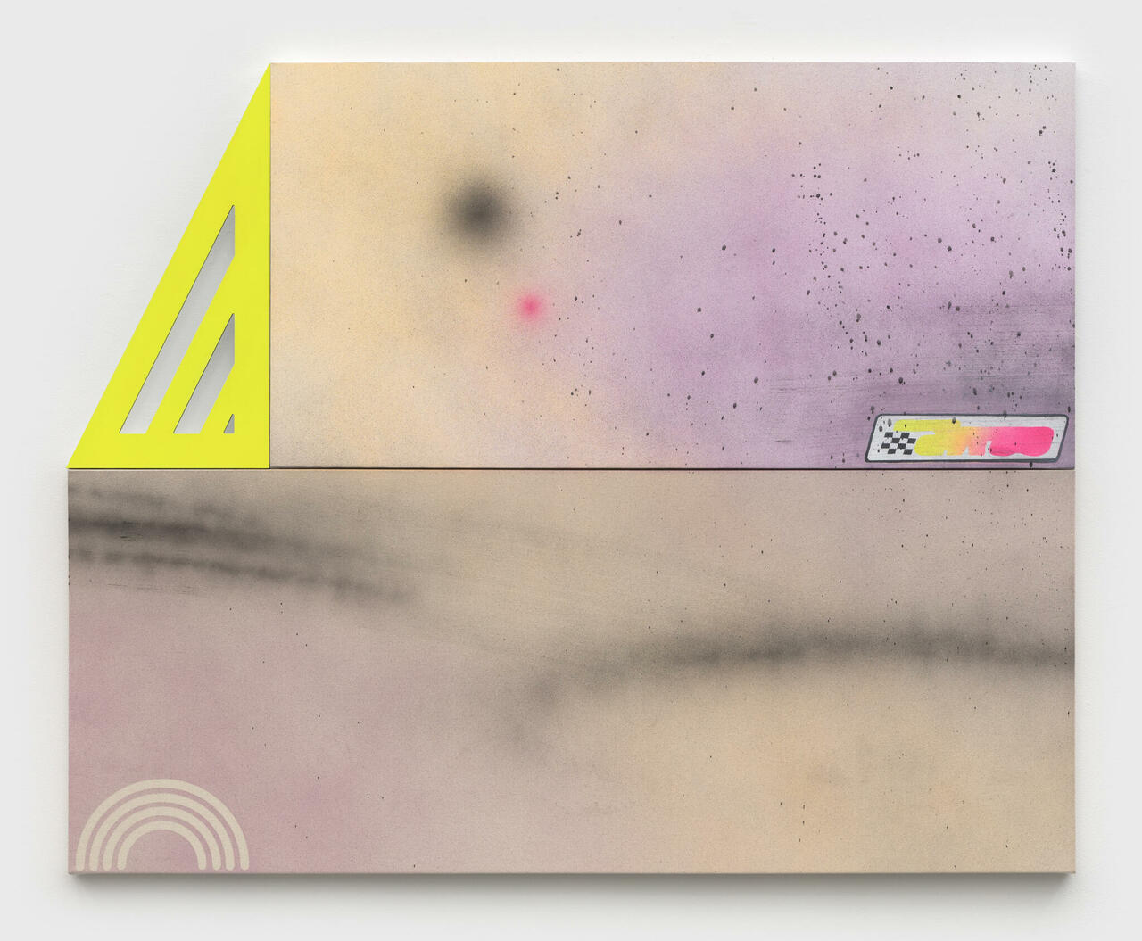 Thick Smoke, 2022, acrylic on canvas, dibond, wood, enamel, 48 x 60 inches
