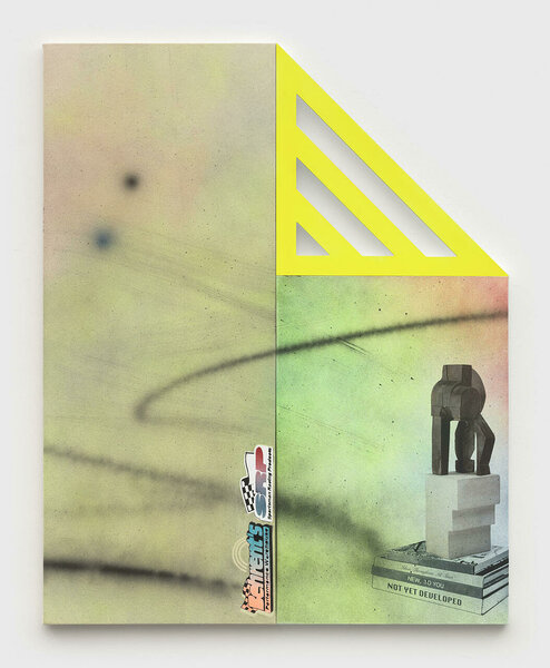 Ideas Throughout All Time, 2022, acrylic and inkjet on canvas, dibond, wood, enamel, 60 x 48 inches