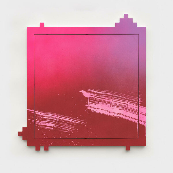 Killer Sunset, 2022, acrylic on canvas, PVC, 31 1/2 x 29 1/2 inches