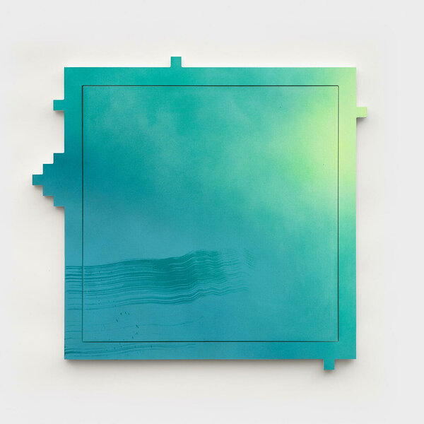 Bildpunkt (teal), acrylic on canvas, PVC, 29 1/2 x 31 1/2 inches