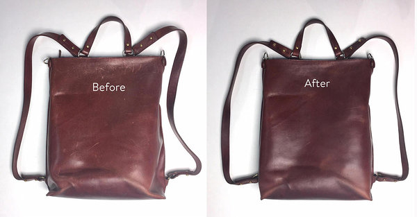 leather bag care, before and after