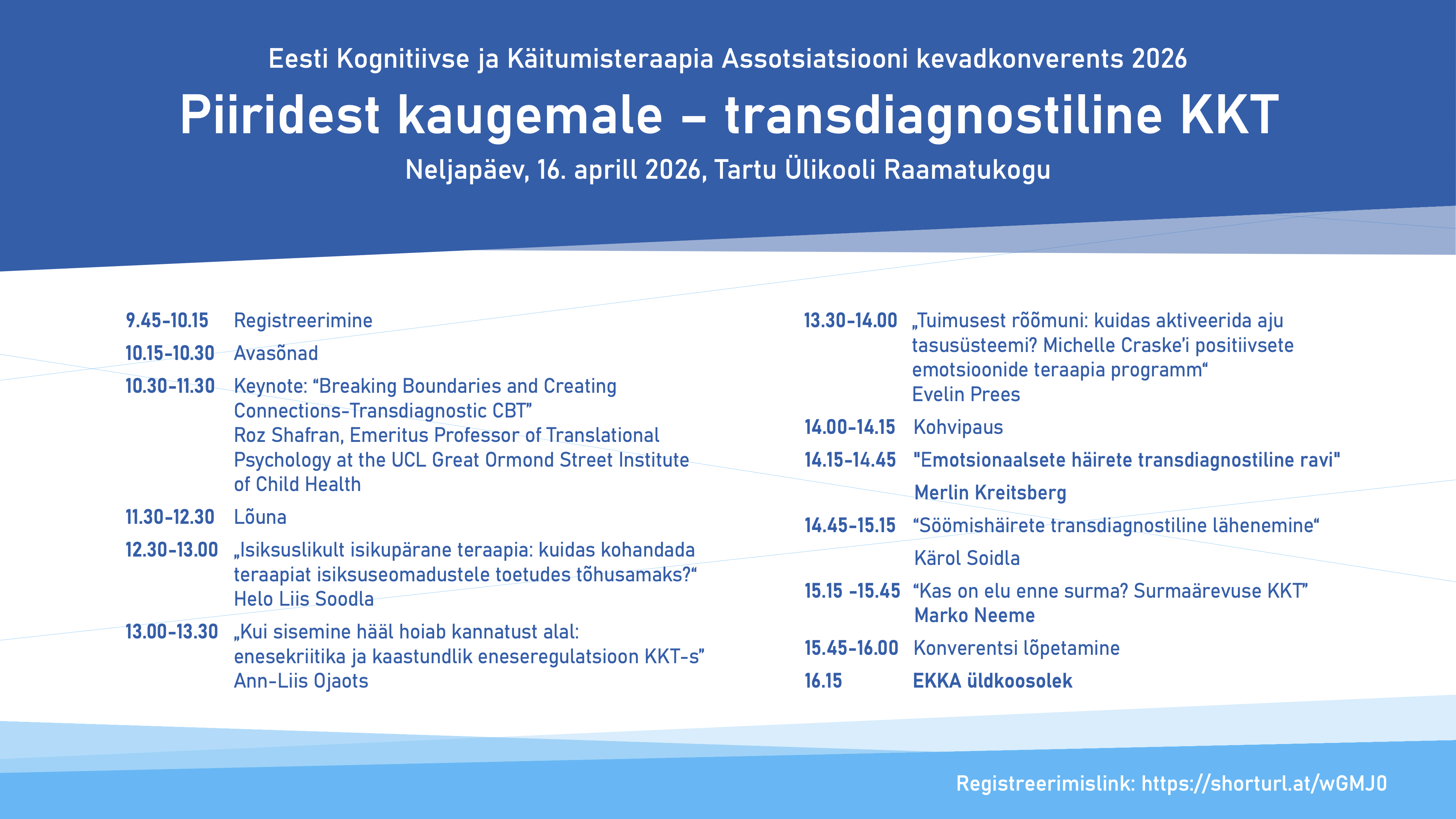 Piiridest kaugemale – transdiagnostiline KKT. Ajakava.