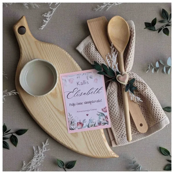 Käsitöö lõikelaud, savist tipikauss - Kaunis kinkekomplekt