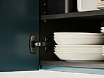 blue kitchen, reliable and innovative anthracite hinges from Hettich