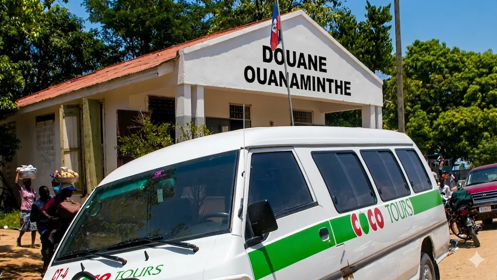 Archive photo of a Cocotours van at Ouanaminthe on the Haitian border with the Dominican Republic
