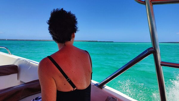 The crystal-clear turquoise water just off Saona island