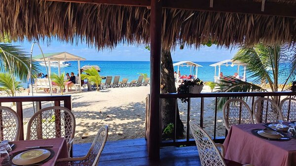 Your lunch is served in one of these private cabañas, down by the sea shore