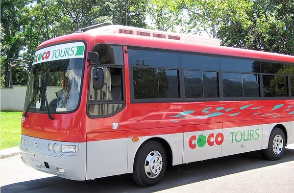 A 33-passenger Cocotours bus used for our Dominican airport transfers