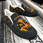 Skunkhead slip on canvas shoes black sole grey orange 1