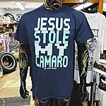 Stiff skunk jesus stole my camaro t shirt navy blue 1