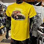 Stiff skunk yellow vintage tin vw beetle type 1 bug aircooled slammed t shirt 1