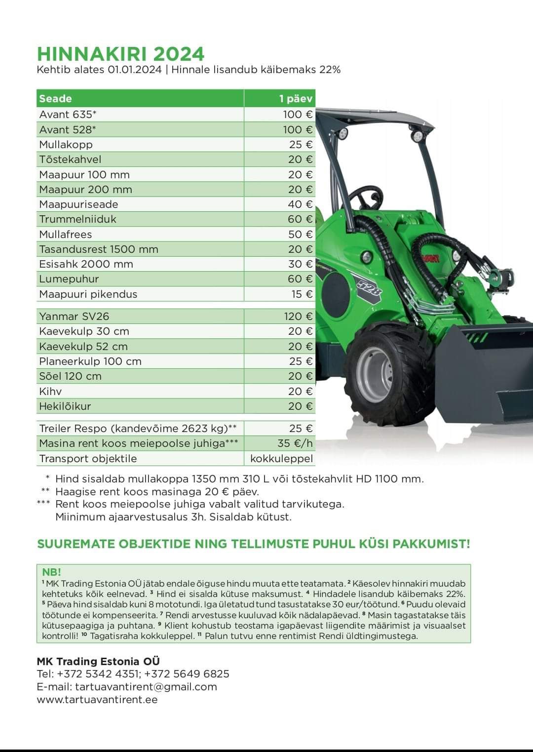 Hinnakiri Tartu avanti rent