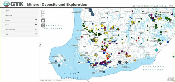 GTK's MIneral Deposits and Exploration web map application (click on the picture to access web platform).