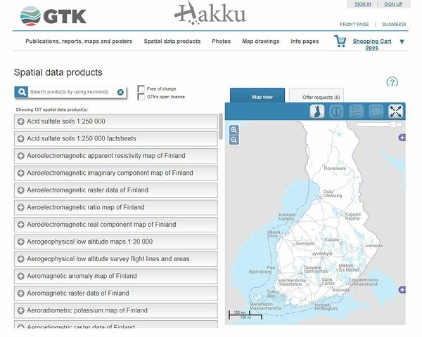 GTK's Hakku public web service for spacial data producs (click on the picture to access the web portal).