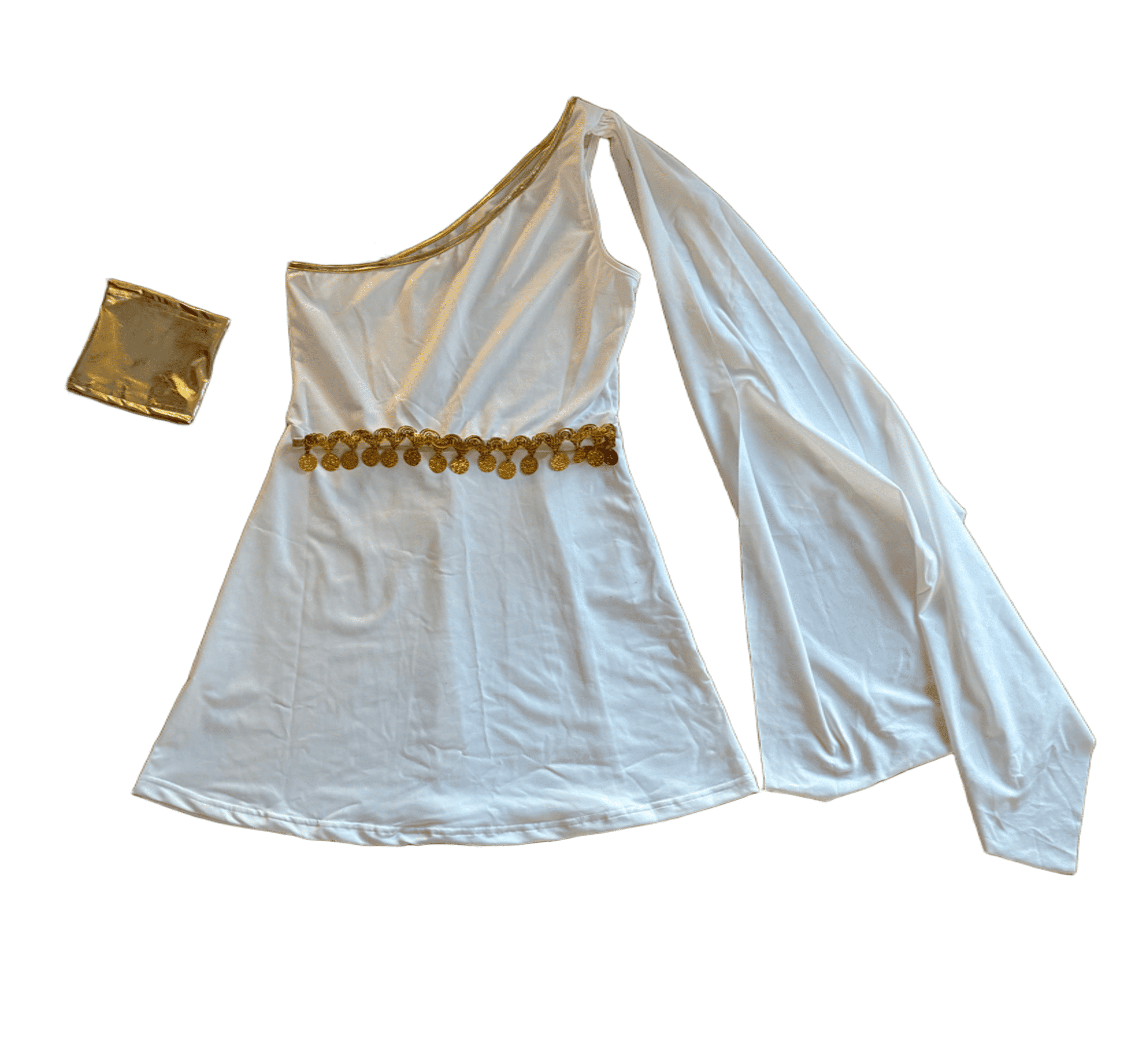 slim fit dress slacks White and Gold Long Roman Greek Costume Dress