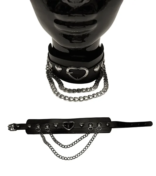 Thick leather necklace with chains