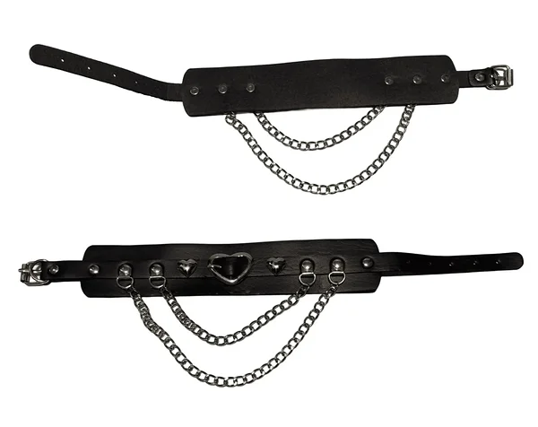 Thick leather necklace with chains