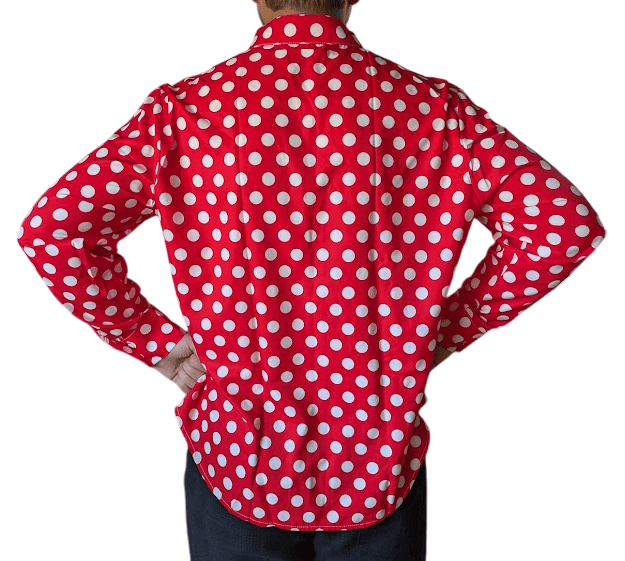 fitted lace wedding dress Classy Clown Dot Satin Long Sleeve Button Up, Red and Gold S / Red