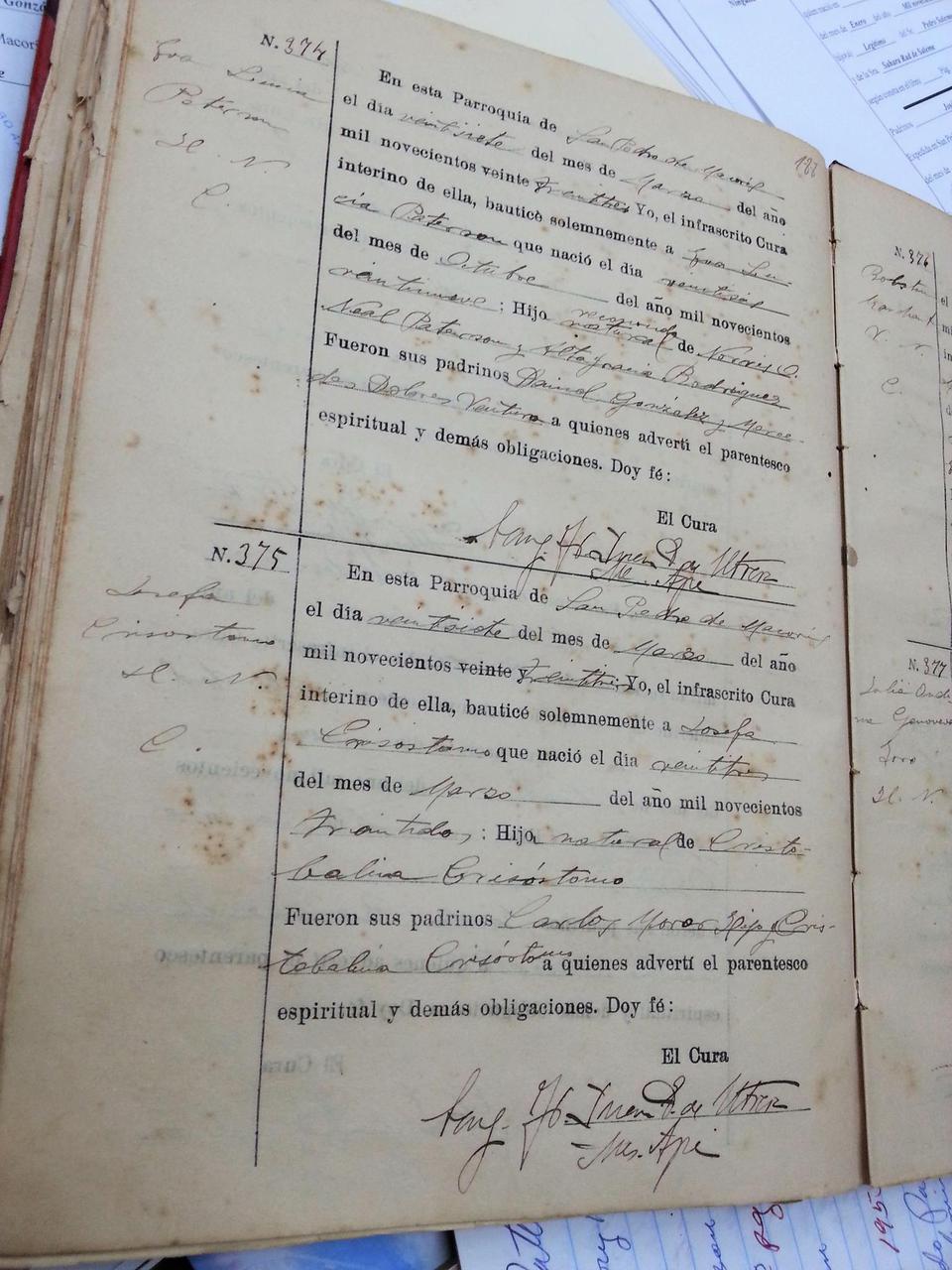 A baptism ledger from 1923