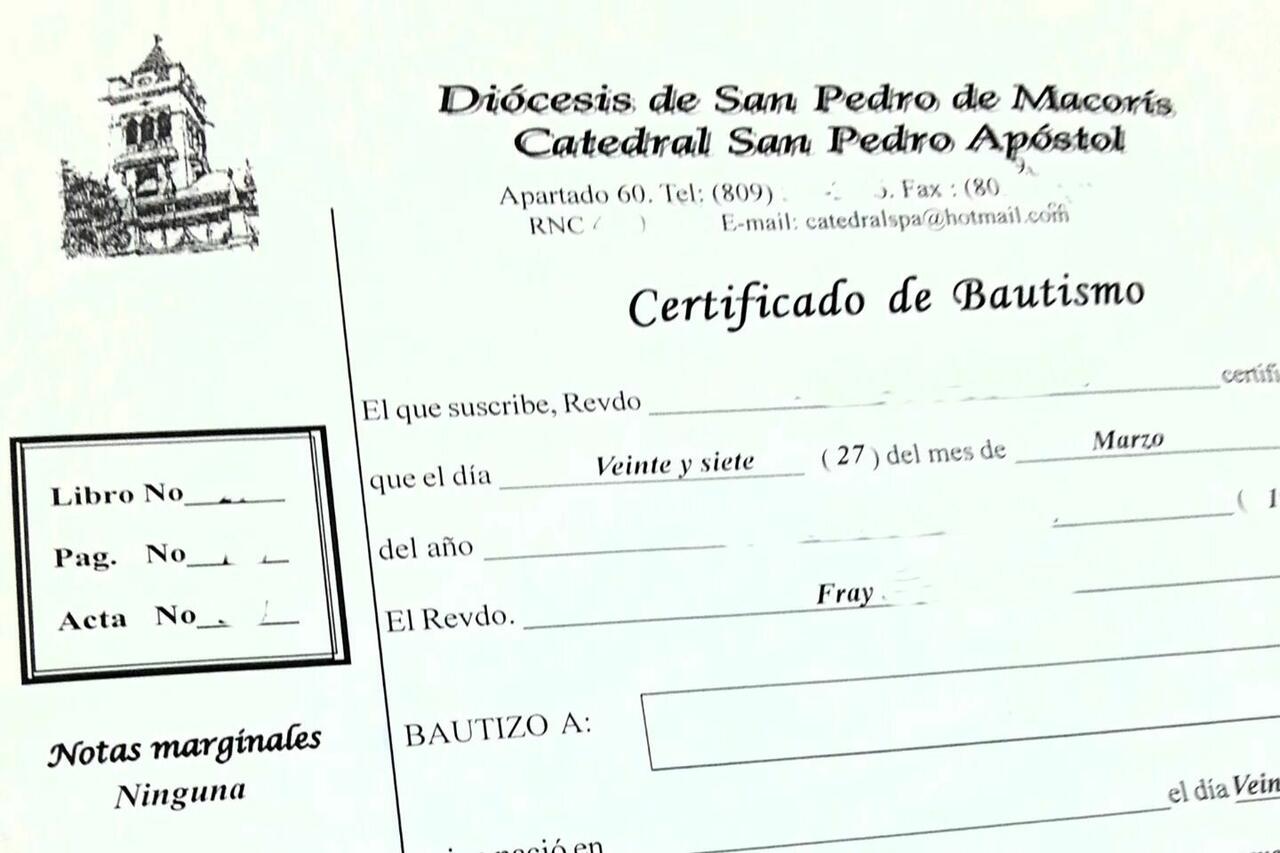 
Un certificado de bautizo dominicano
