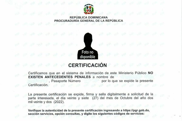 Certificado de buena conducta de República Dominicana