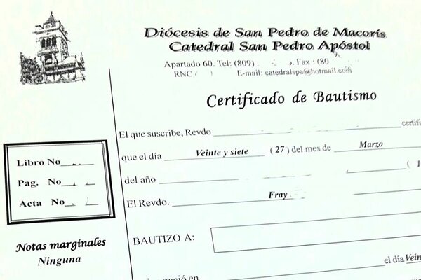 A Dominican baptism certificate