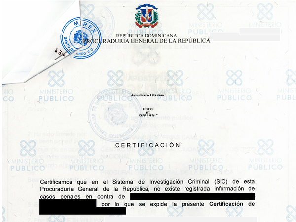 Photo of a partial Dominican good-conduct certificate